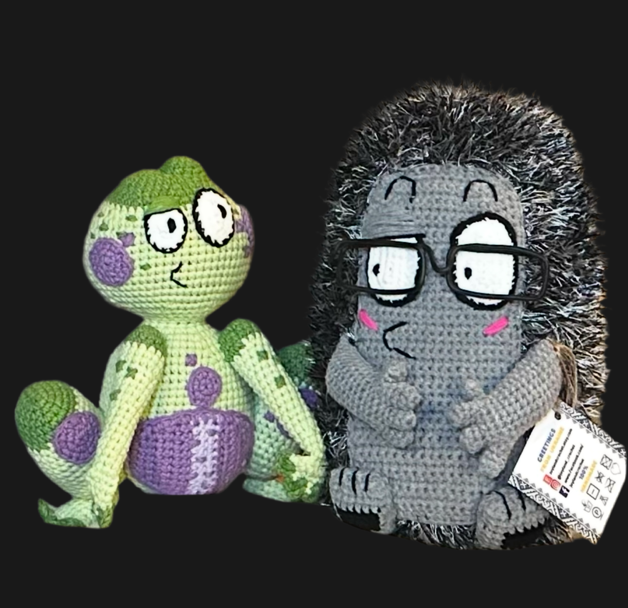 Porcupine and Frog - Hand Crochet Plushies Made in Ukraine